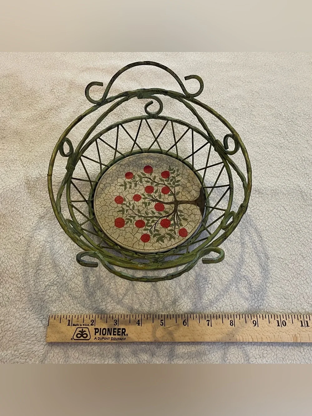 Vintage Wrought Iron Apple Fruit Basket Cottagecore Farmhouse Decor